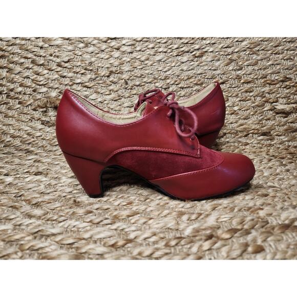 Masseys Red Synthetic Heeled Ankle Booties Boot Size 8.5 M Lace Up Wingtip - Picture 7 of 11